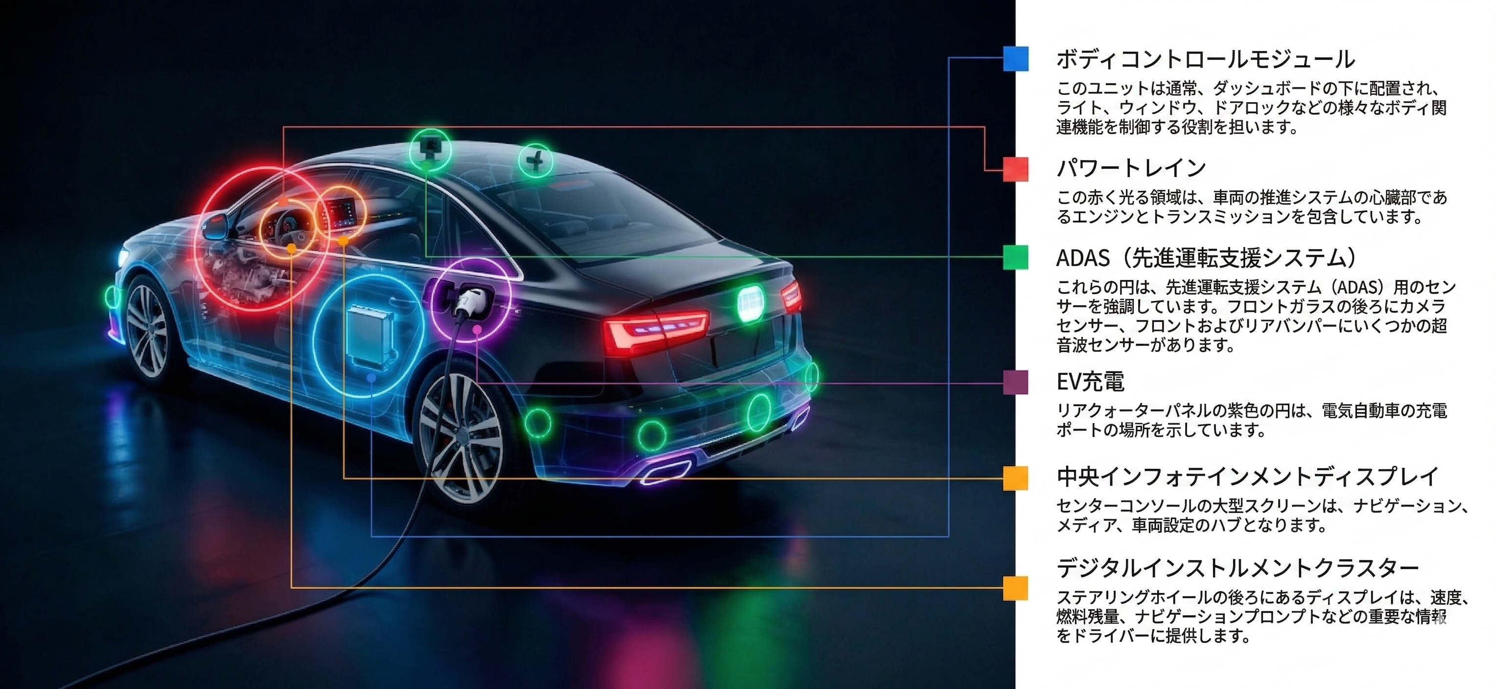 図2. 現代の車両における主要な機能領域と、それらに重なり合うサイバーリスクの概念図